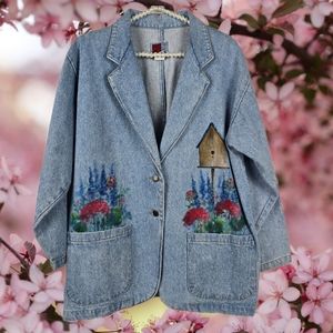 Vintage Sunbelt Denim Jacket with Hand Painted Floral Image